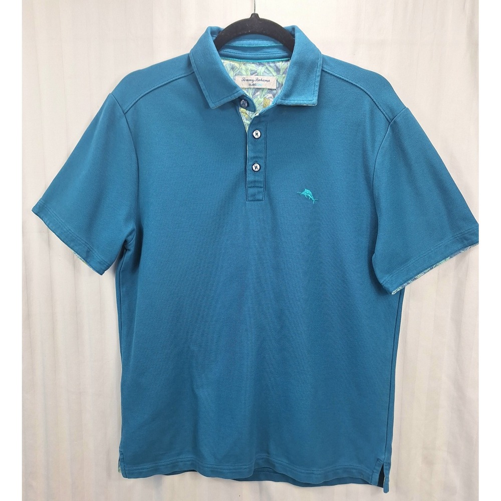 Tommy Bahama IslandZone‎ Mens Small Teal Blue Supima Cotton Blend Polo Shirt
